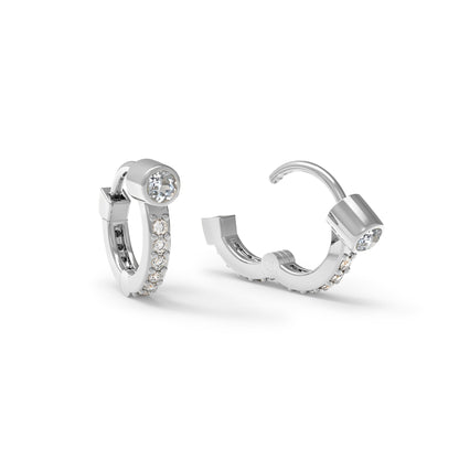 Tiny White Topaz Huggie Hoops with Diamonds in 14k Gold (April)