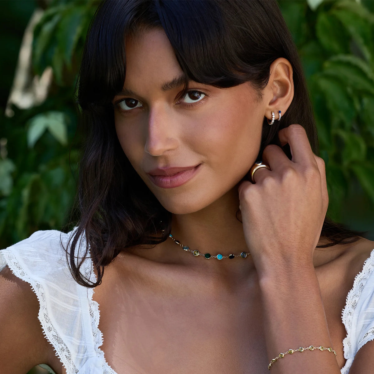 Tiny Sapphire Huggie Hoops with Diamonds in 14k Gold (September)