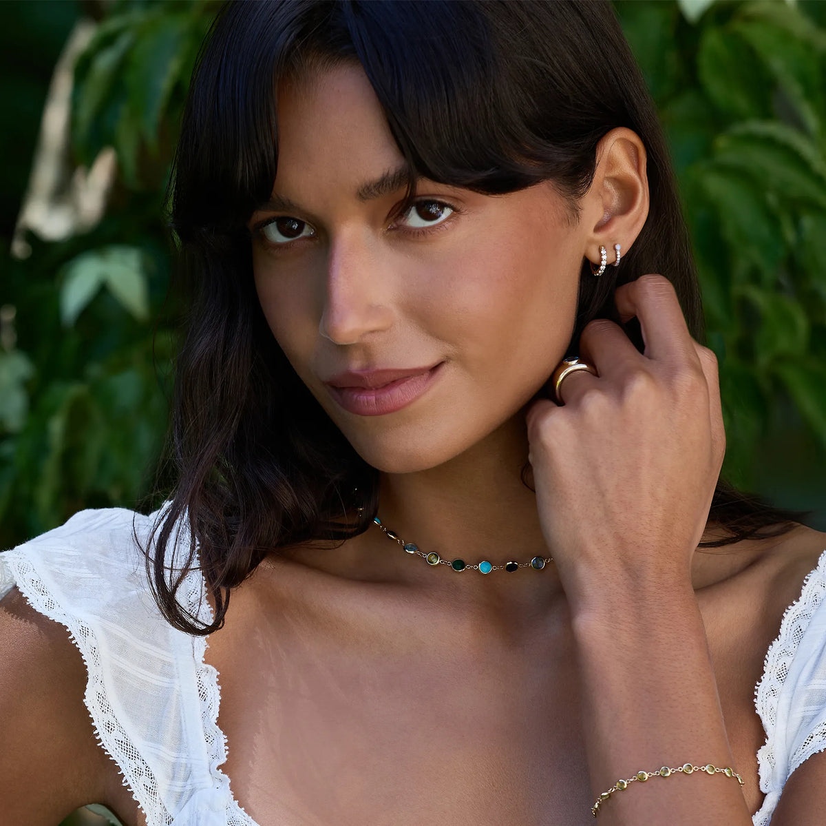 Tiny Opal Huggie Hoops with Diamonds in 14k Gold (October)