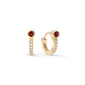 Tiny Garnet Huggie Hoops with Diamonds in 14k Gold (January)