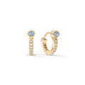 Tiny Aquamarine Huggie Hoops with Diamonds in 14k Gold (March)