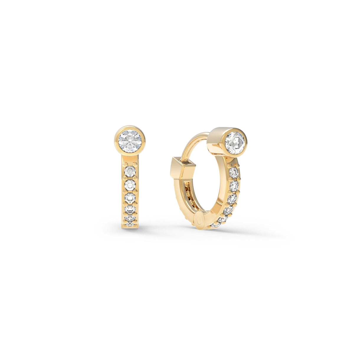 Tiny Birthstone Huggie Hoops with Diamonds in 14k Gold