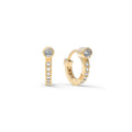 Tiny White Topaz Huggie Hoops with Diamonds in 14k Gold (April)
