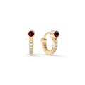 Tiny Ruby Huggie Hoops with Diamonds in 14k Gold (July)
