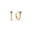 Tiny Nantucket Blue Topaz Huggie Hoops with Diamonds in 14k Gold (December)