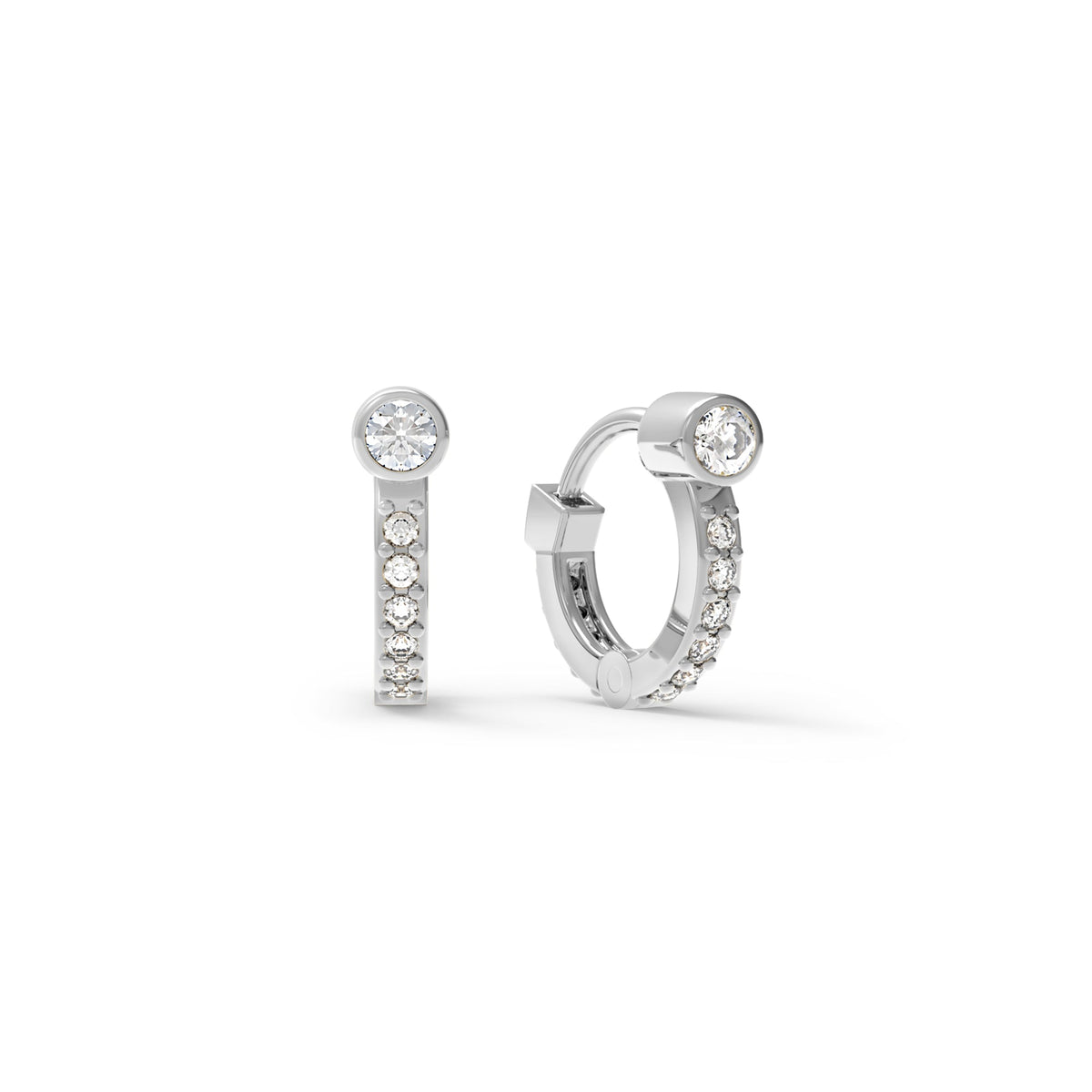Tiny Diamond Huggie Hoops in 14k Gold (April)