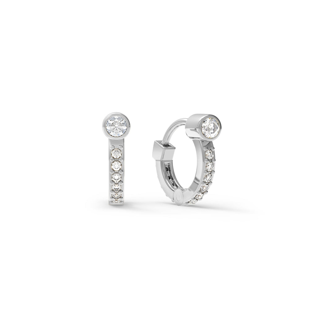 Tiny Birthstone Huggie Hoops with Diamonds in 14k Gold