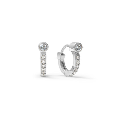 Tiny White Topaz Huggie Hoops with Diamonds in 14k Gold (April)