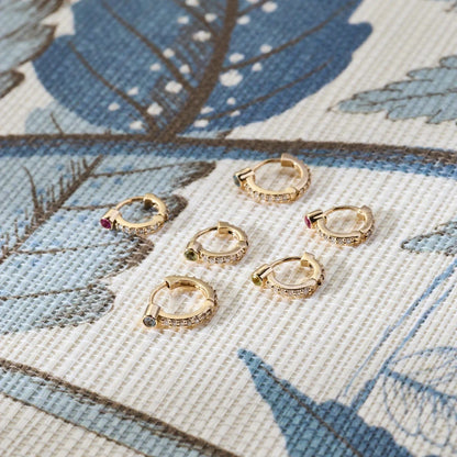 Nantucket Blue Topaz Medium Huggie Hoops with Diamonds in 14k Gold (December)