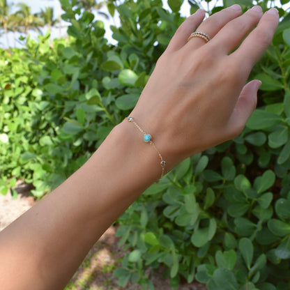 1 Grand Turquoise & 4 Petite Nantucket Blue Topaz Bracelet in 14k Gold (December)