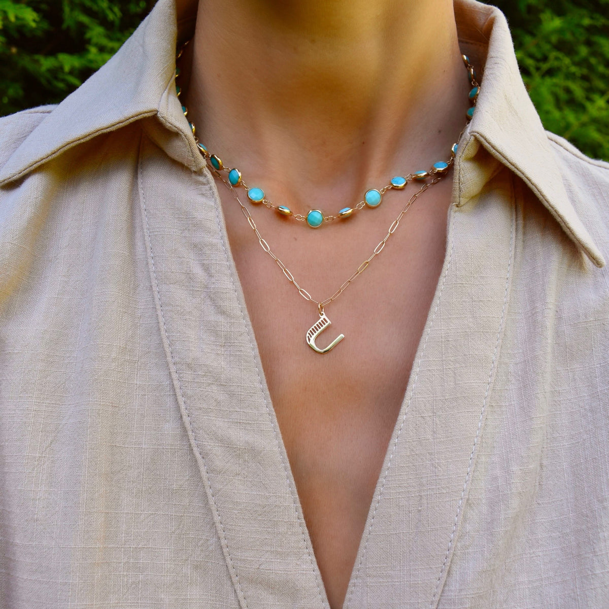 Essex Letter U Pendant in 14k Gold