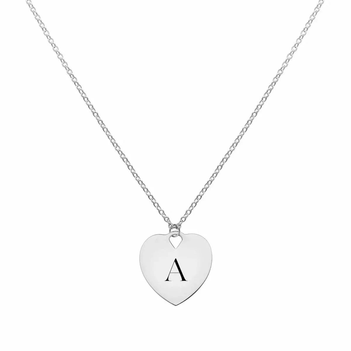 Small Engravable Flat Heart Pendant with Classic Chain in 14k Gold