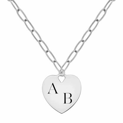 Engravable Large Flat Heart Pendant with ADELAIDE Chain in 14k Gold