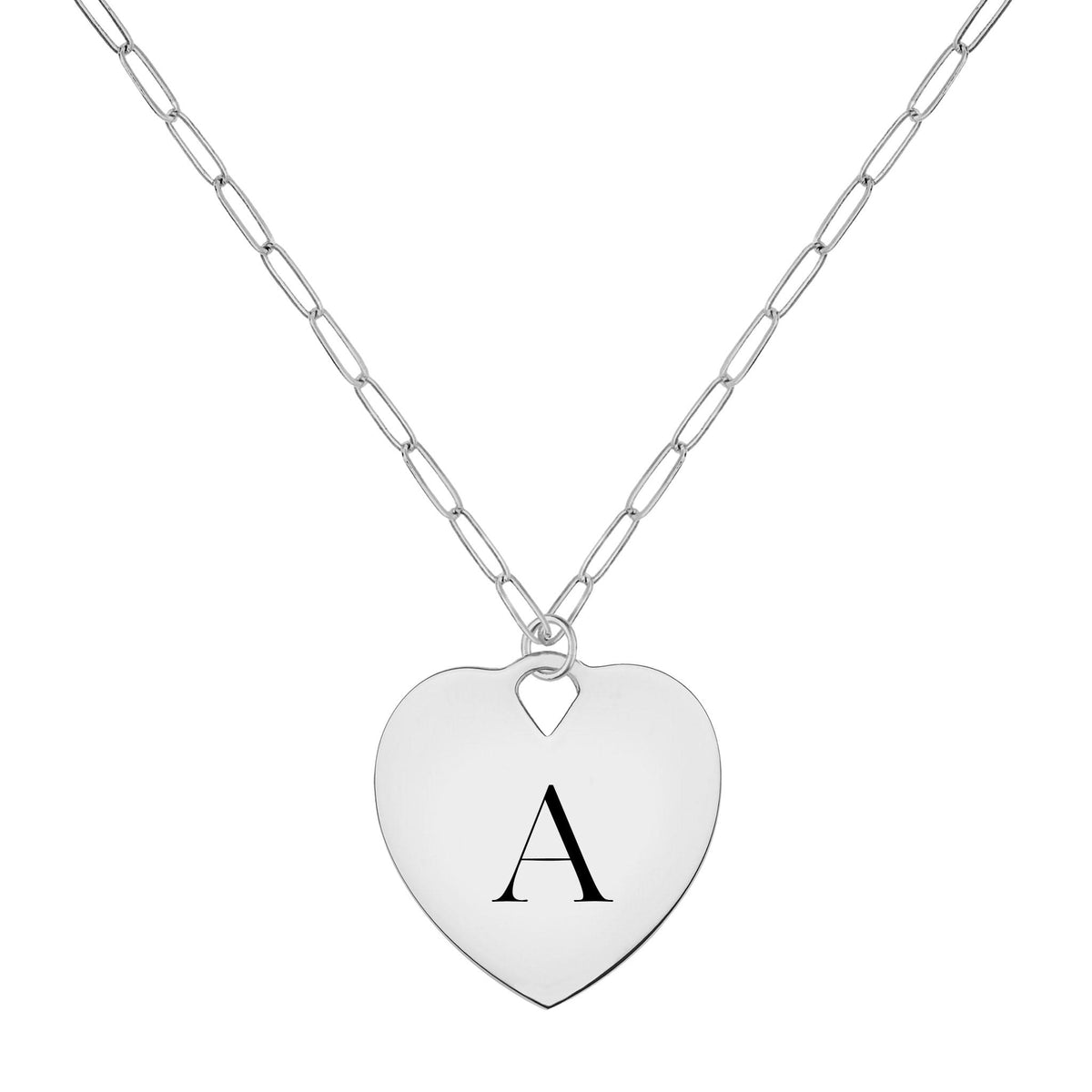 Engravable Large Flat Heart Pendant with Adelaide Mini Chain in 14k Gold