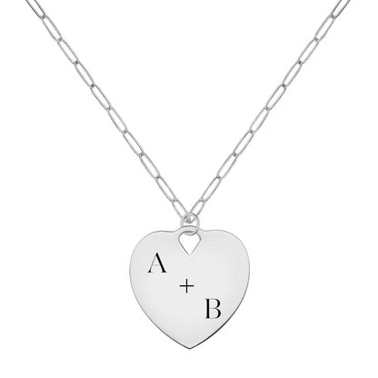 Engravable Large Flat Heart Pendant with Adelaide Mini Chain in 14k Gold