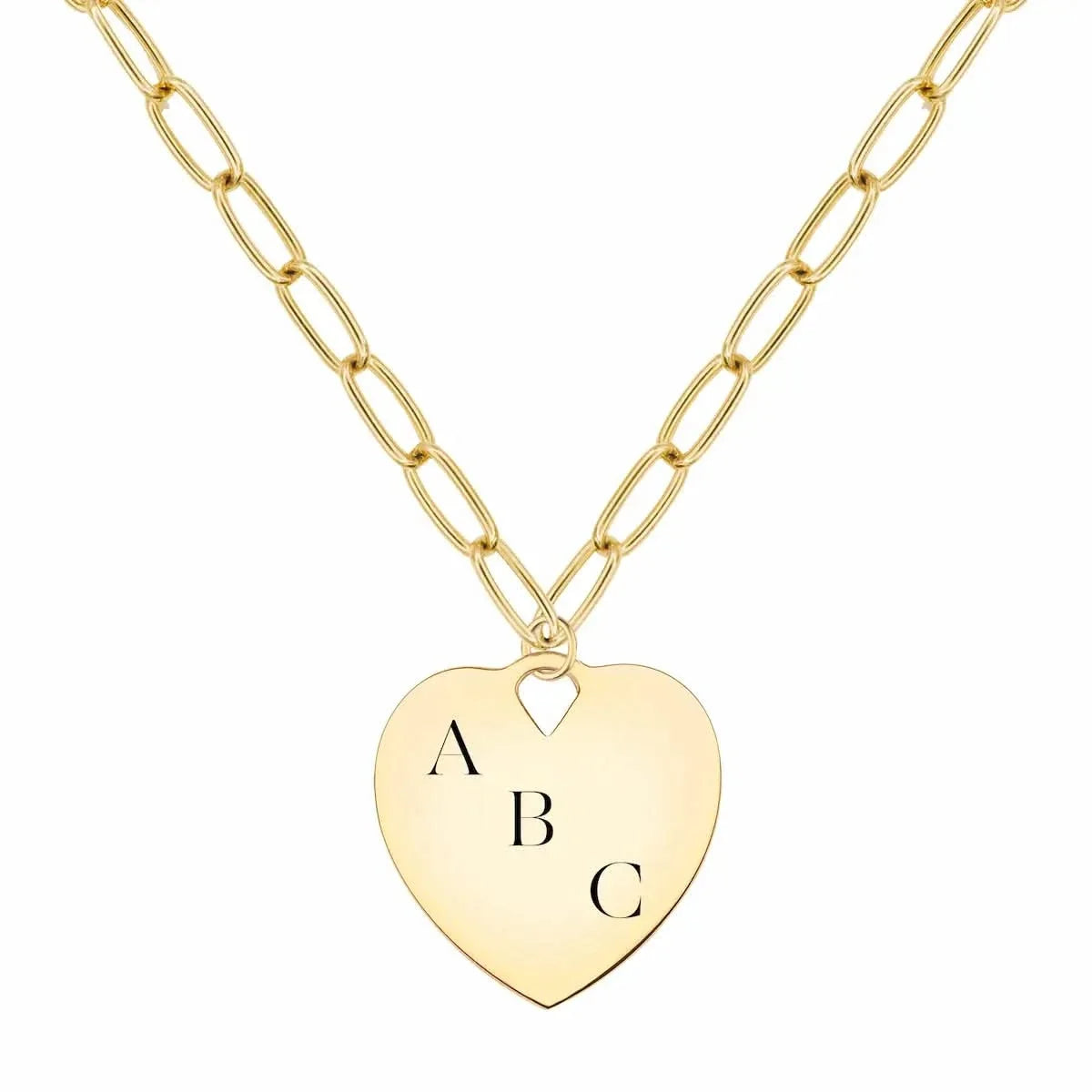 Engravable Large Flat Heart Pendant with ADELAIDE Chain in 14k Gold