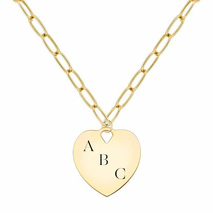 Engravable Large Flat Heart Pendant with ADELAIDE Chain in 14k Gold