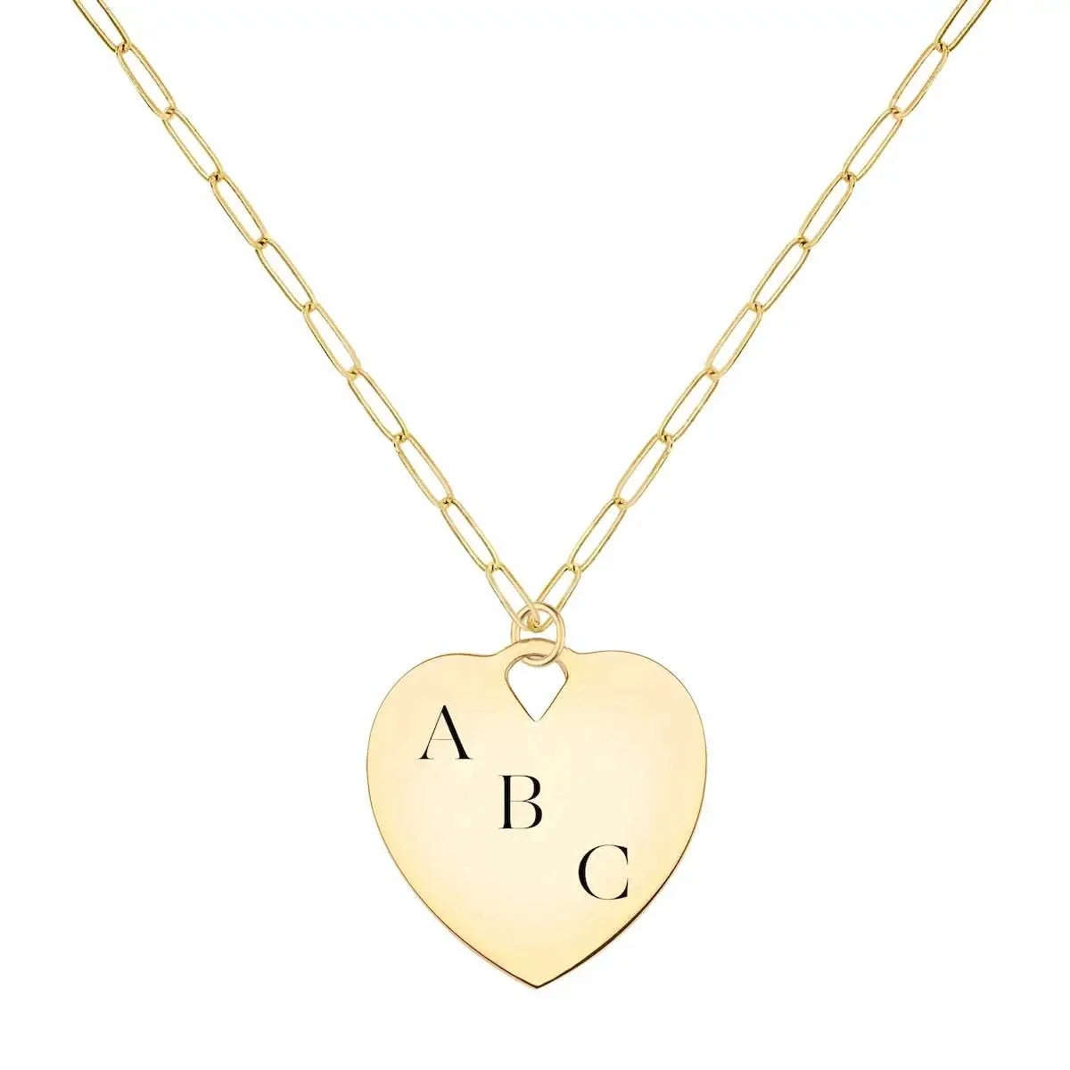Engravable Large Flat Heart Pendant with Adelaide Mini Chain in 14k Gold