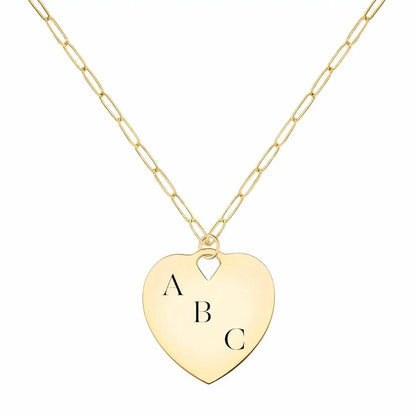 Engravable Large Flat Heart Pendant with Adelaide Mini Chain in 14k Gold
