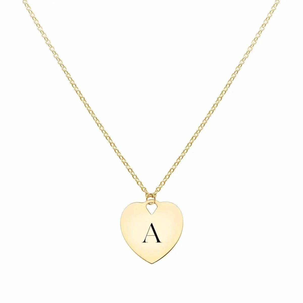 Small Engravable Flat Heart Pendant with Classic Chain in 14k Gold