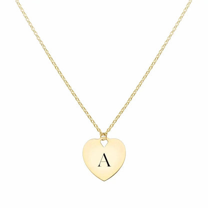 Small Engravable Flat Heart Pendant with Classic Chain in 14k Gold