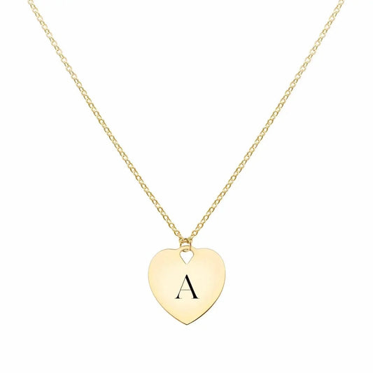 Small Engravable Flat Heart Pendant with Classic Chain in 14k Gold