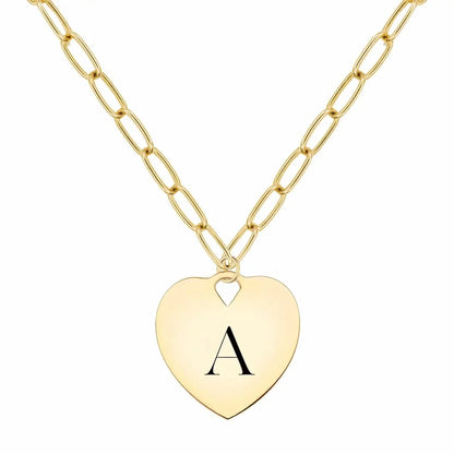 Engravable Large Flat Heart Pendant with ADELAIDE Chain in 14k Gold