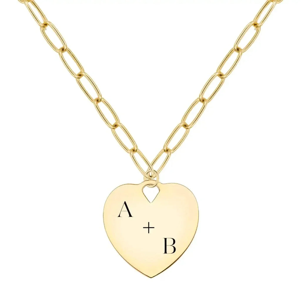 Engravable Large Flat Heart Pendant in 14k Gold