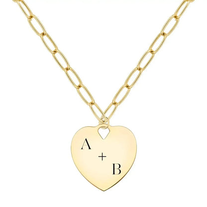 Engravable Large Flat Heart Pendant with ADELAIDE Chain in 14k Gold