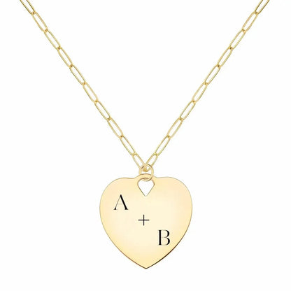 Engravable Large Flat Heart Pendant with Adelaide Mini Chain in 14k Gold