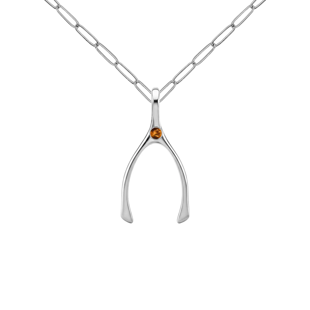 Small Citrine Wishbone Pendant in Solid 14k Gold (November)