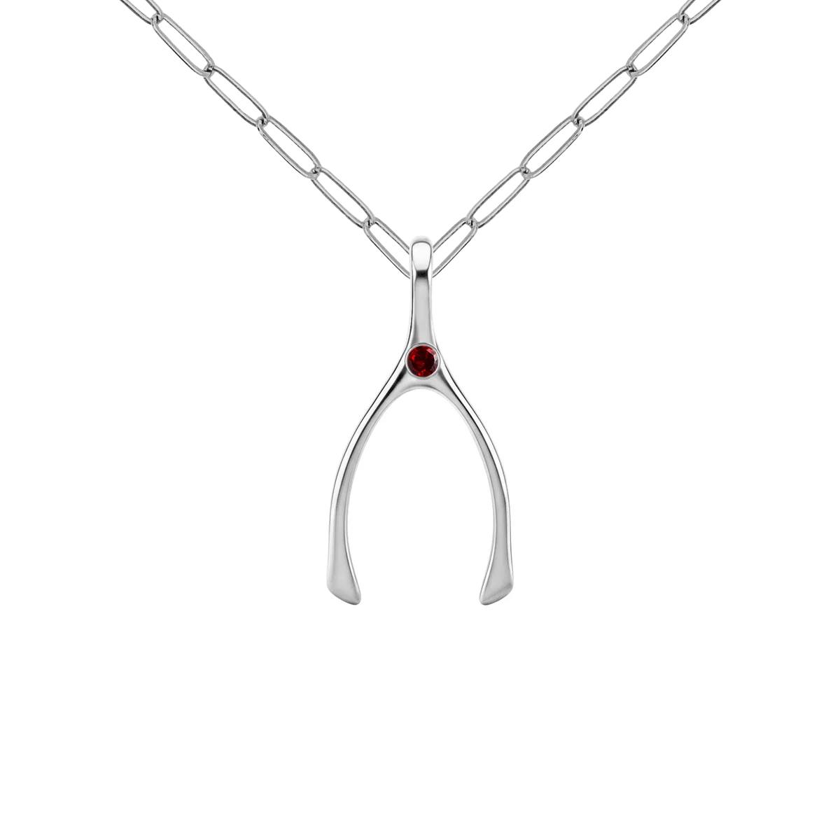 Small Garnet Wishbone Pendant in Solid 14k Gold (January)