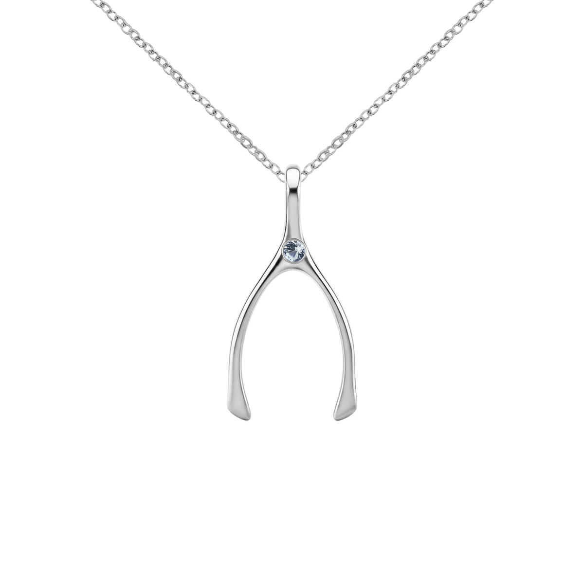 Small Aquamarine Wishbone Pendant in Solid 14k Gold (March)