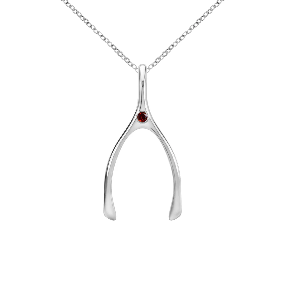 Large Garnet Wishbone Pendant in Solid 14k Gold (January)