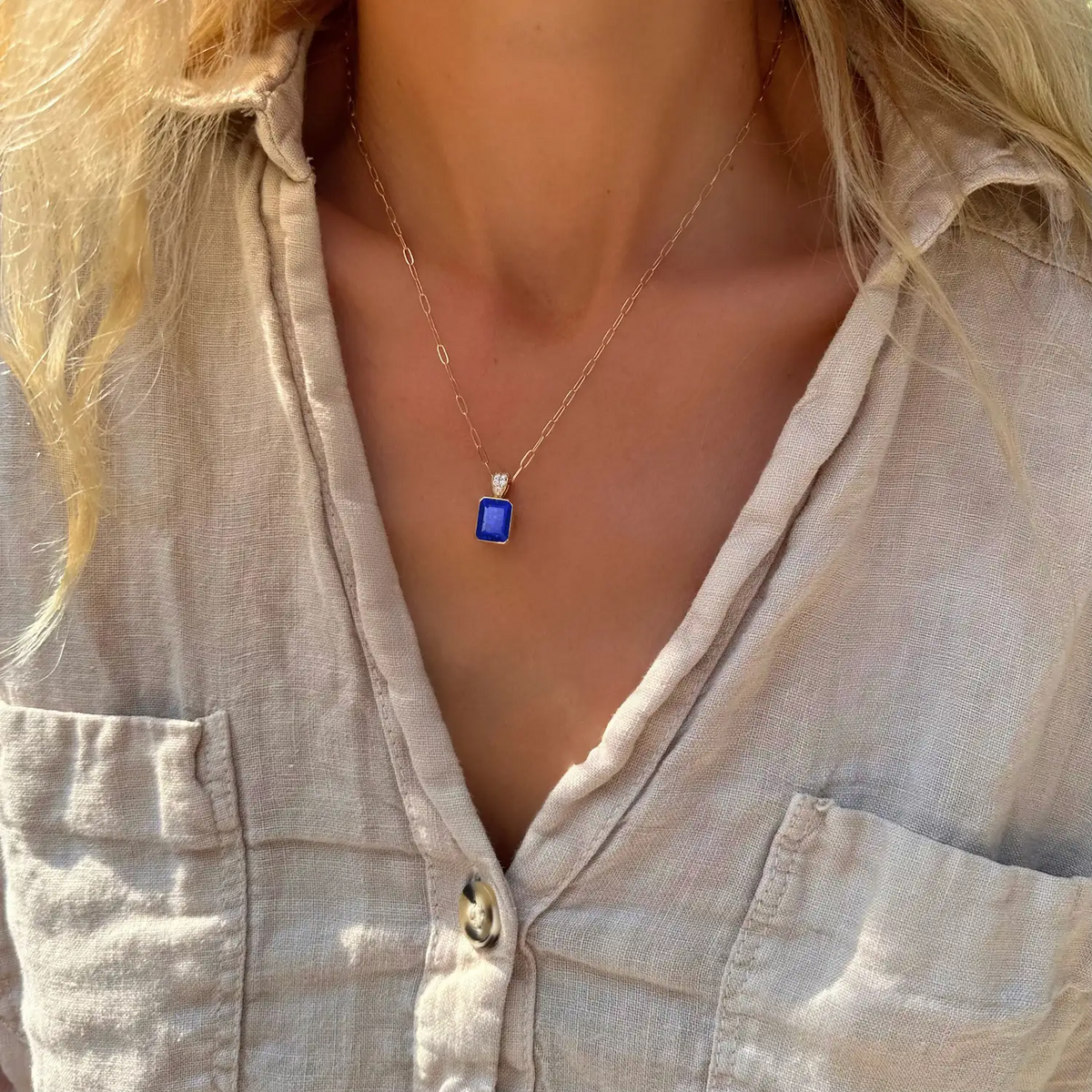 Warren Lapis Pendant with Diamond Bail in 14k Gold (September)