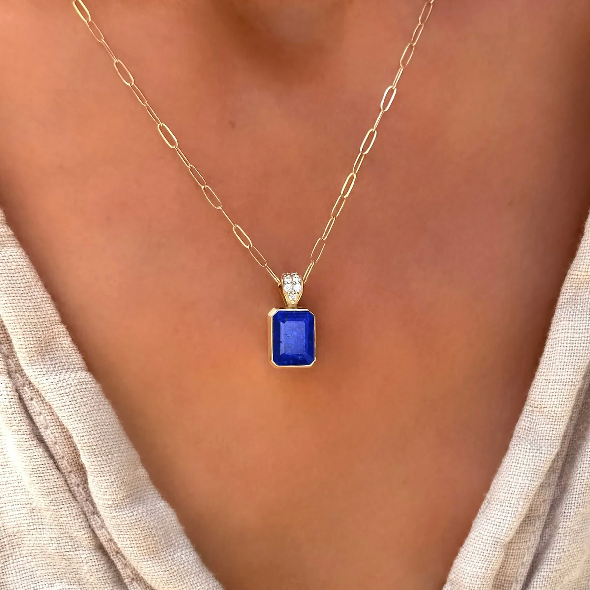 Warren Lapis Pendant with Diamond Bail in 14k Gold (September)