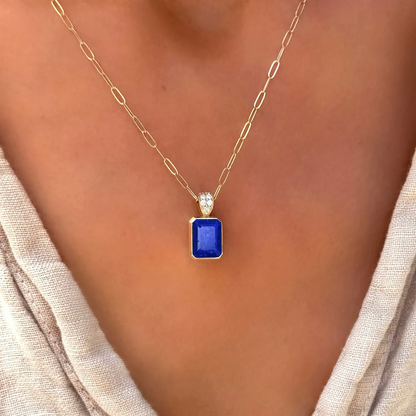 Warren Lapis Pendant with Diamond Bail in 14k Gold (September)