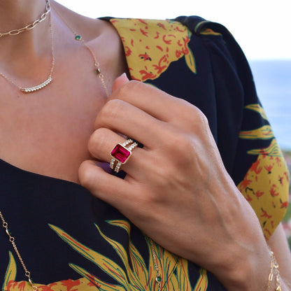 Warren Vertical Ruby Ring with Diamonds in 14k Gold (July)