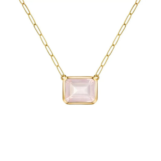 Warren Rose Quartz Necklace on Adelaide Mini Chain in 14k Gold (October)