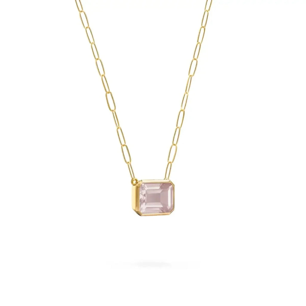 Warren Rose Quartz Necklace on Adelaide Mini Chain in 14k Gold (October)