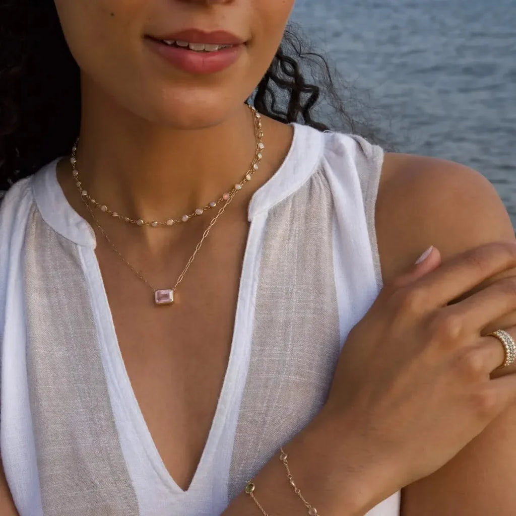 Warren Birthstone Necklace on Adelaide Mini Chain in 14k Gold