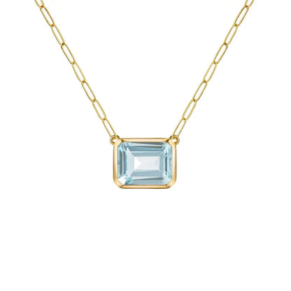 Warren Nantucket Blue Topaz Necklace on Adelaide Mini Chain in 14k Gold (December)