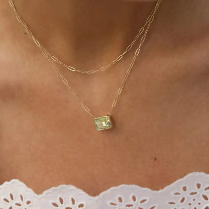Warren Lemon Verbena Quartz Necklace on Adelaide Mini Chain in 14k Gold (August)