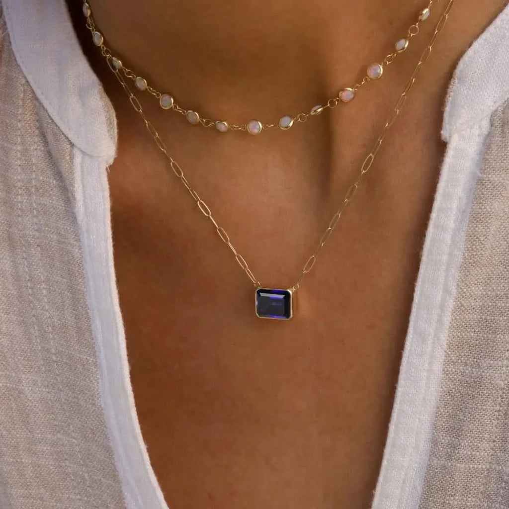 Warren Sapphire Necklace on Adelaide Mini Chain in 14k Gold (September)