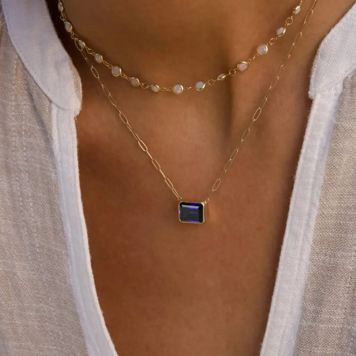 Warren Sapphire Necklace on Adelaide Mini Chain in 14k Gold (September)