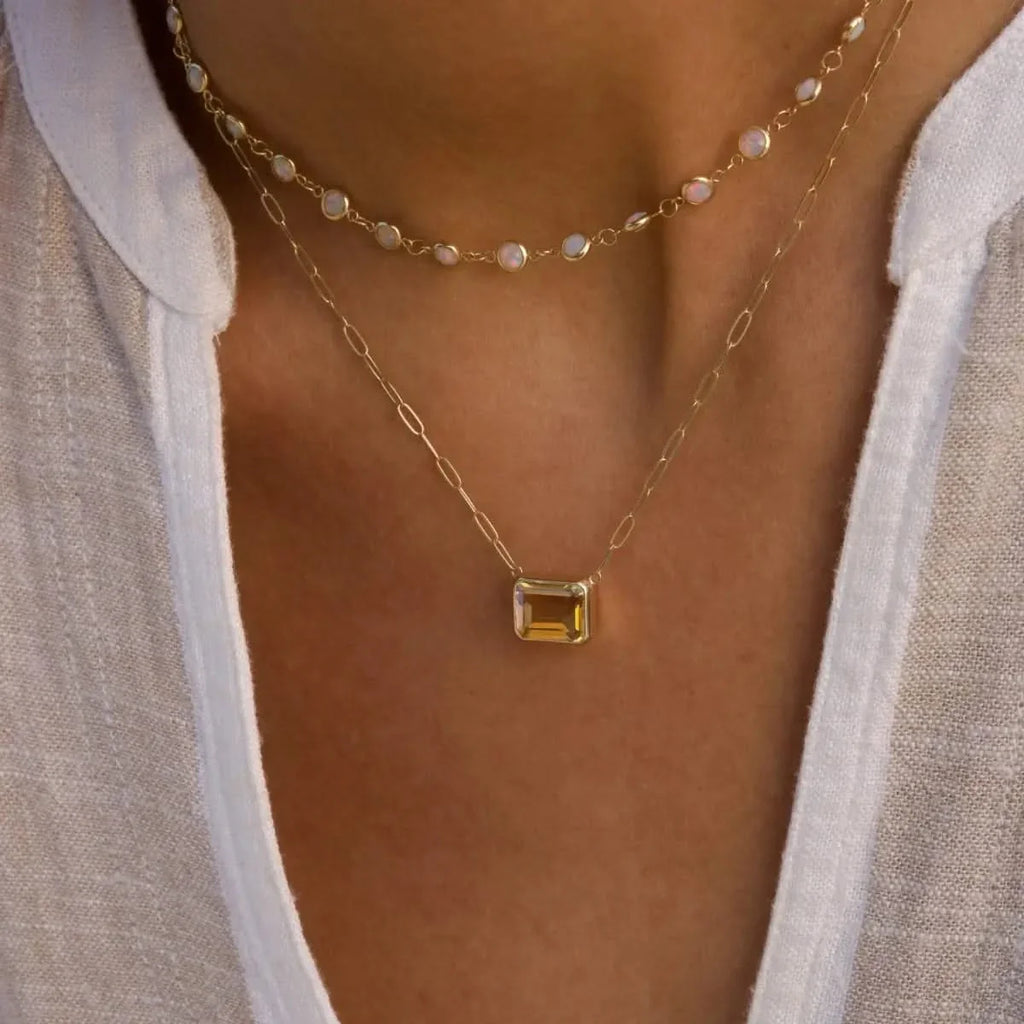 Warren Citrine Necklace on Adelaide Mini Chain in 14k Gold (November)