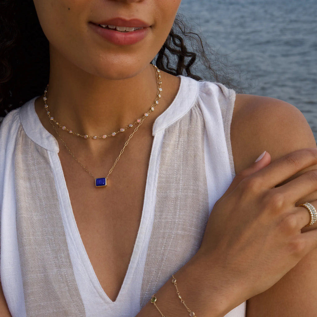 Warren Lapis Necklace on Adelaide Mini Chain in 14k Gold (September)
