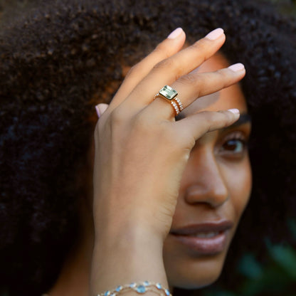 Warren Horizontal Green Amethyst Ring with Diamonds in 14k Gold (February)