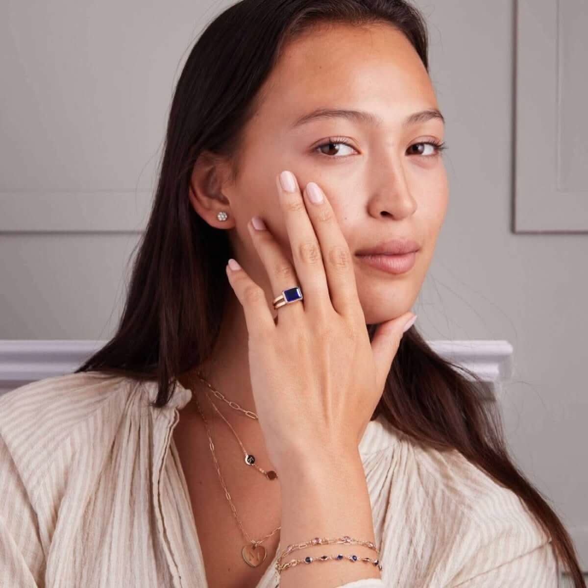 Warren Horizontal Sapphire Ring in 14k Gold (September)