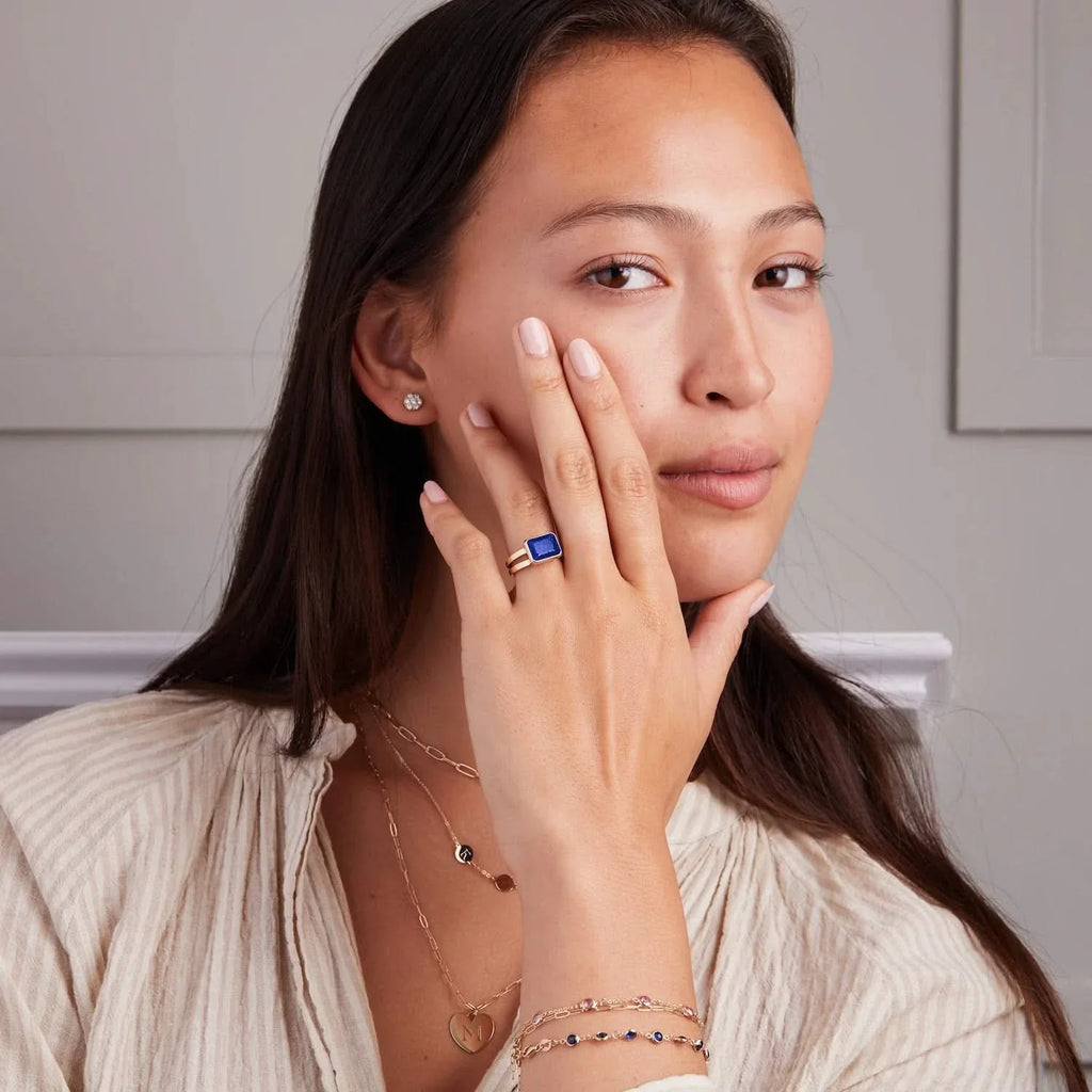 Warren Horizontal Lapis Ring in 14k Gold (September)